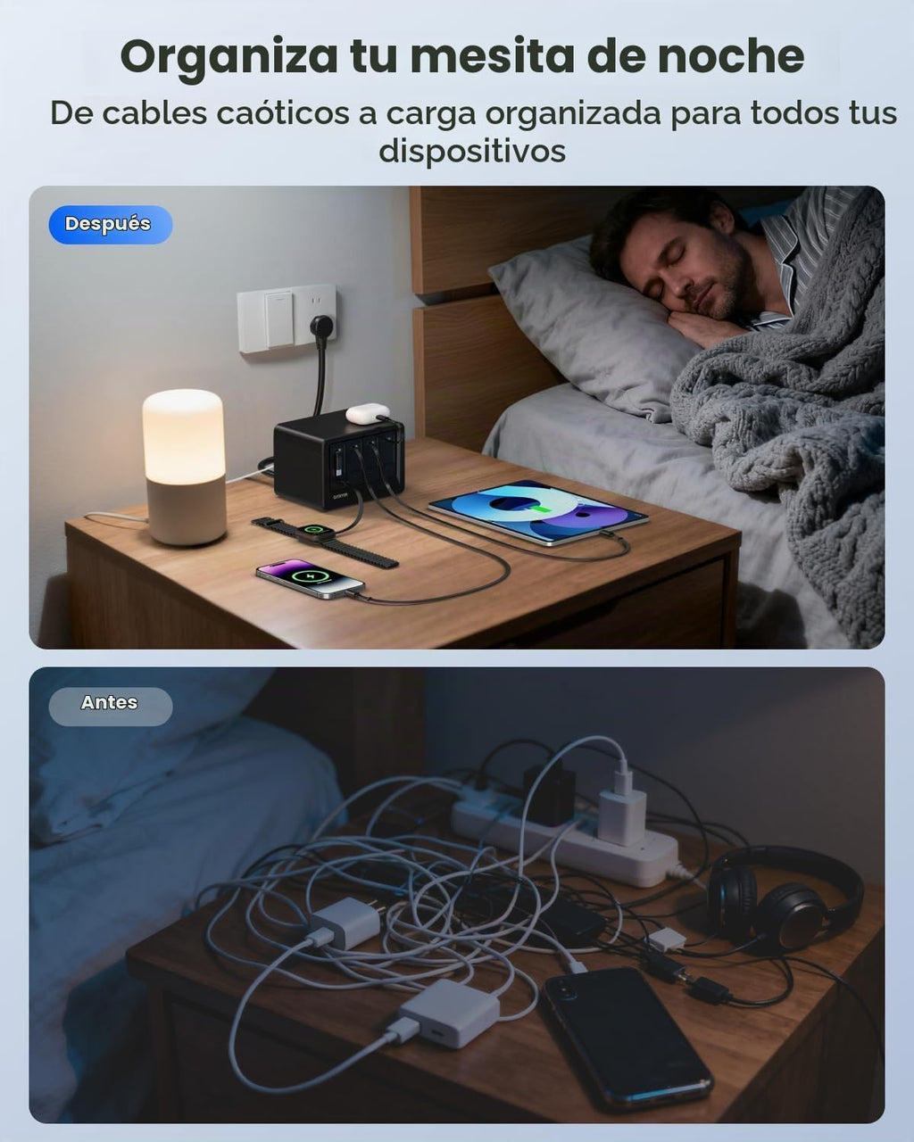 Estación de carga de escritorio 12-en-1, cargador retráctil USB de