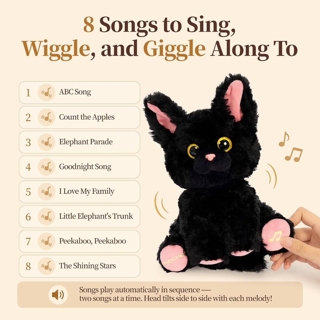 Juguete de peluche negro del gato, 10" juguete musical interactivo