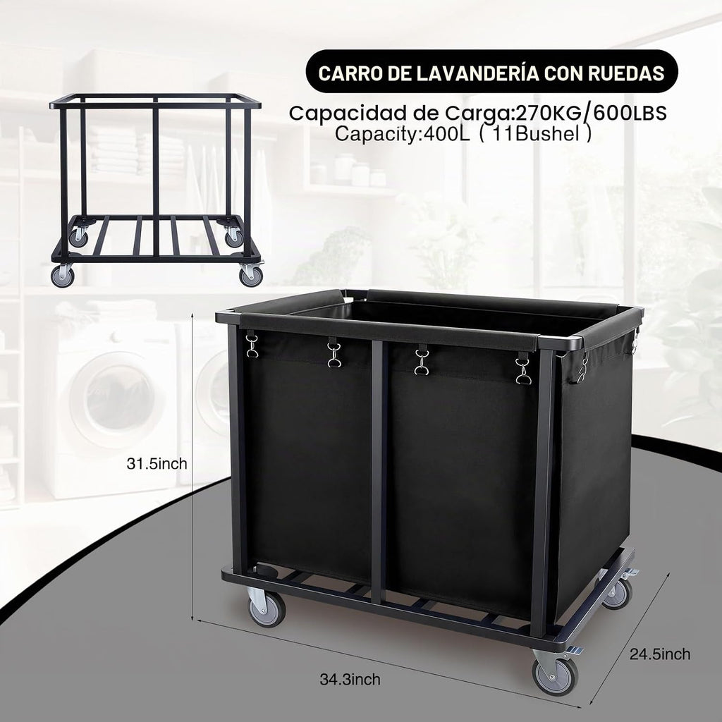 Carro de Lavandería Comercial con Ruedas, 400L Carro de Lavandería Industrial