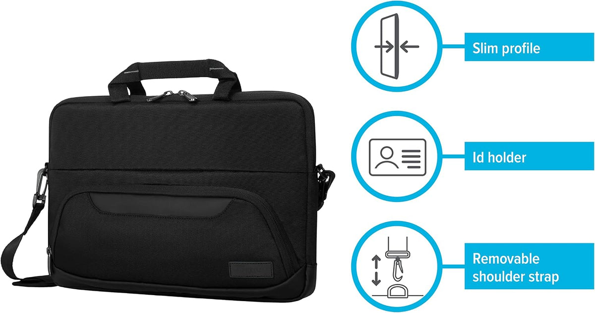 Targus Bolsa para laptop de 12-14 pulgadas para negocios y viajes, color negro, bolsa de mensajero para computadora para hombres y mujeres, material duradero resistente al agua, se adapta a laptops y Chromebooks de 12-14 pulgadas (TBS579GL)