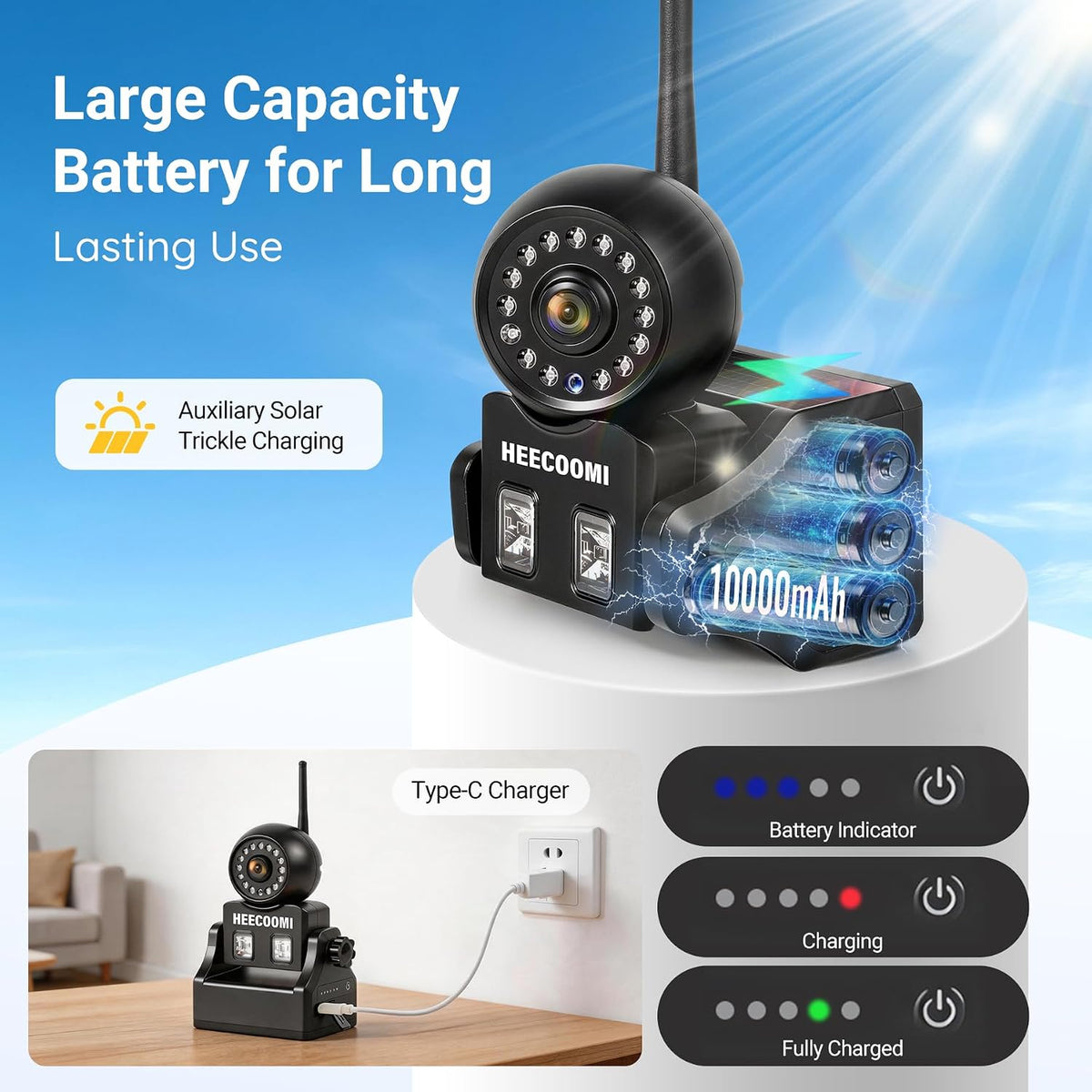 Cámara magnética inalámbrica de respaldo solar con lente ajustable de 360°, monitor de pantalla táctil 1080P de 7 pulgadas, grabación DVR, IP69K impermeable, apagado automático y visión