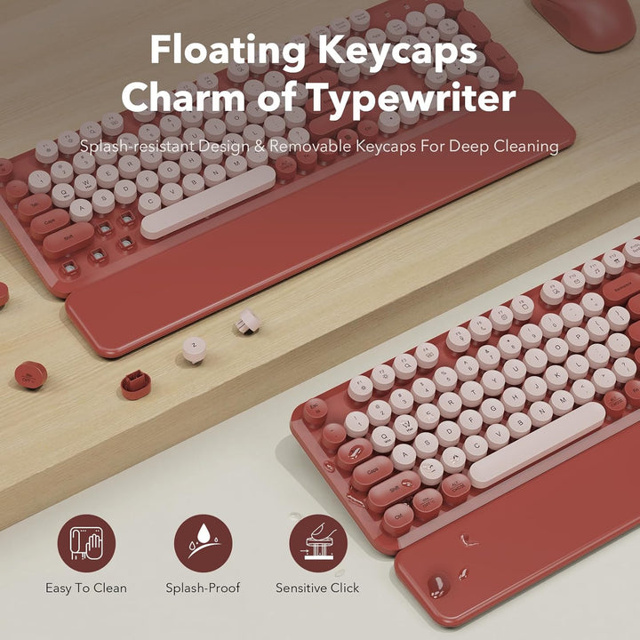 Combo de teclado y mouse inalámbricos, teclado estilo máquina de es...