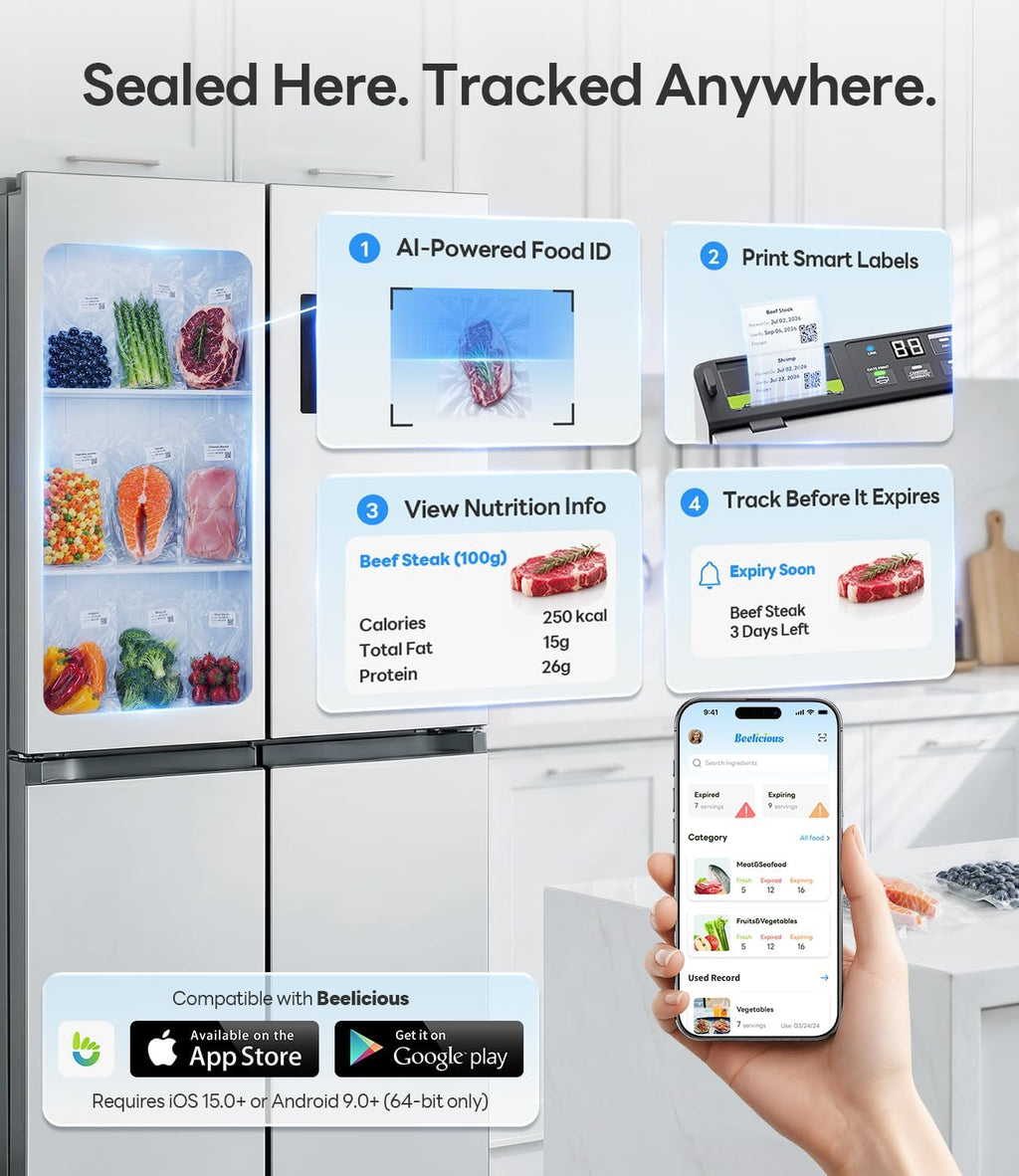 Sellador al vacío inteligente de 98kPa con aplicación FreshTrack de