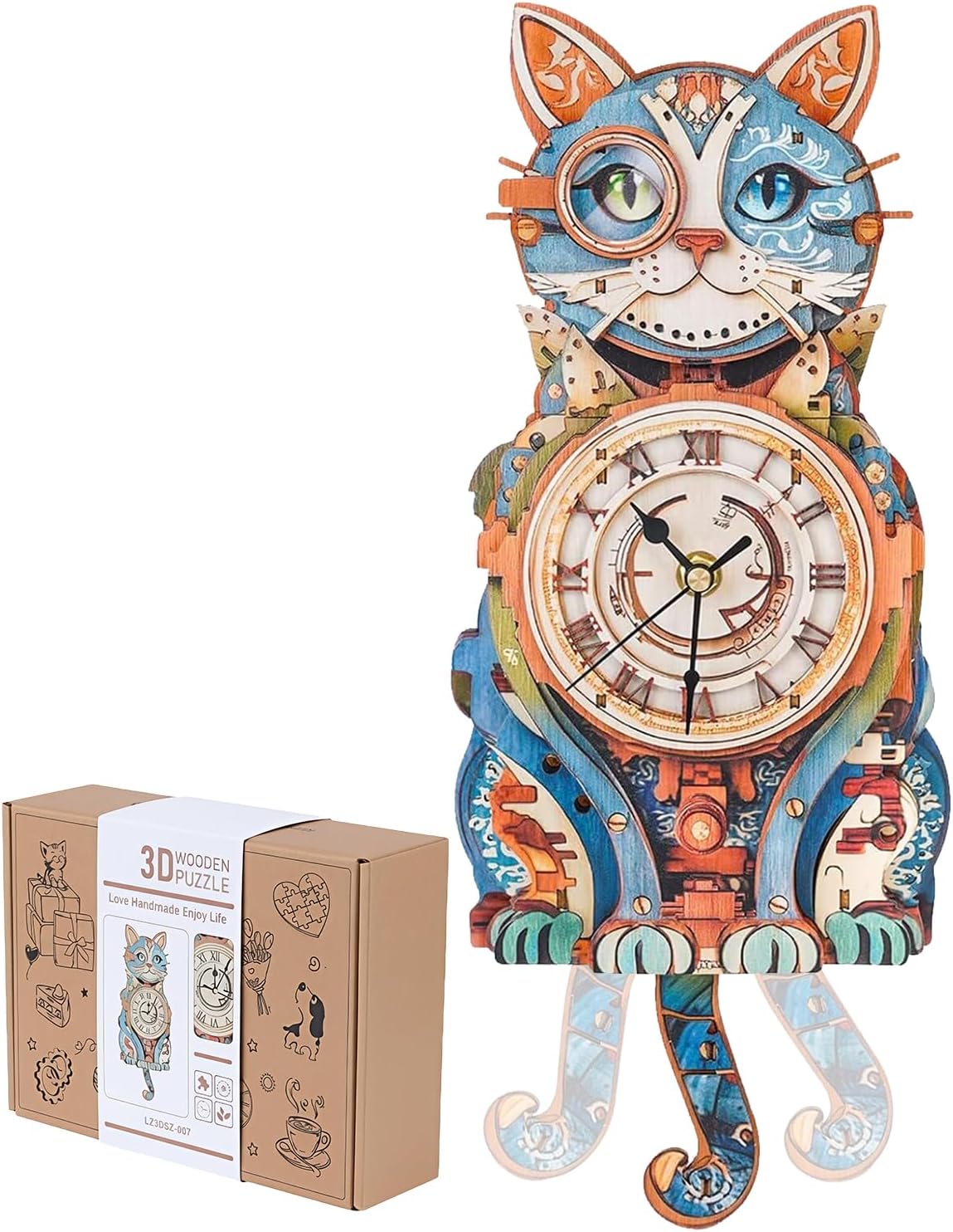 Rompecabezas 3D para adultos, lindo reloj de gato 3D, rompecabezas de madera, kit de reloj de rompecabezas de gato para bricolaje, Navidad, regalo de cumpleaños para mujeres, mamá, hombres, decoración del hogar, vacaciones
