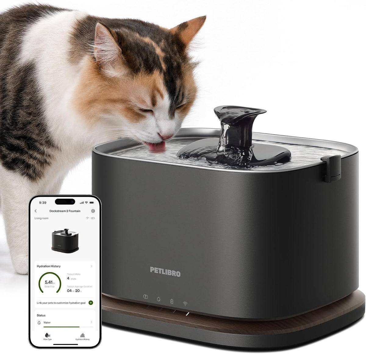 PETLIBRO Fuente de Agua para Gatos Bandeja de Acero Inoxidable, Fuente para Gatos Inalámbrica a Batería, Fuente para Mascotas 3L/101oz con Monitoreo por App, Fuentes Silenciosas para Beber, Fácil Limpieza 5G WiFi Dispensador para Gatos