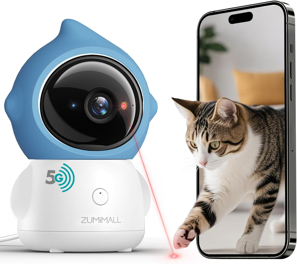ZUMIMALL Cámara para mascotas con juguete láser, cámara WiFi 2K para perros
