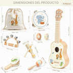 Juego de guitarra infantil de madera para niños y niñas de 2 a 4 años, instrumentos musicales Montessori 9 en 1 con ukelele/pandereta/maraca/agitadores de huevos