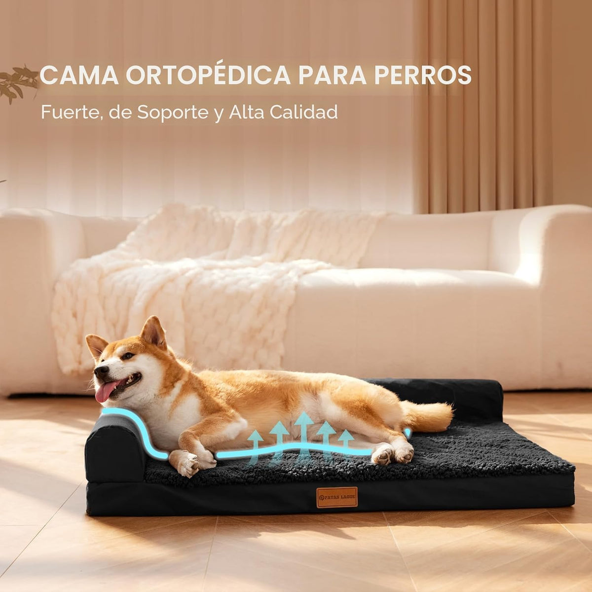 Cama ortopédica para perros grandes Patas Lague Sofá para mascotas lavable 36"X24" Negro