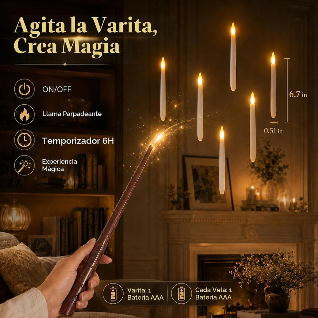 Lezonic - Velas flotantes con control remoto de varita mágica, paquete de 20 velas LED colgantes, velas cónicas parpadeantes sin llama con temporizador de 6 horas, velas que funcionan con pilas para Halloween, Navidad, fiesta, decoración del hogar