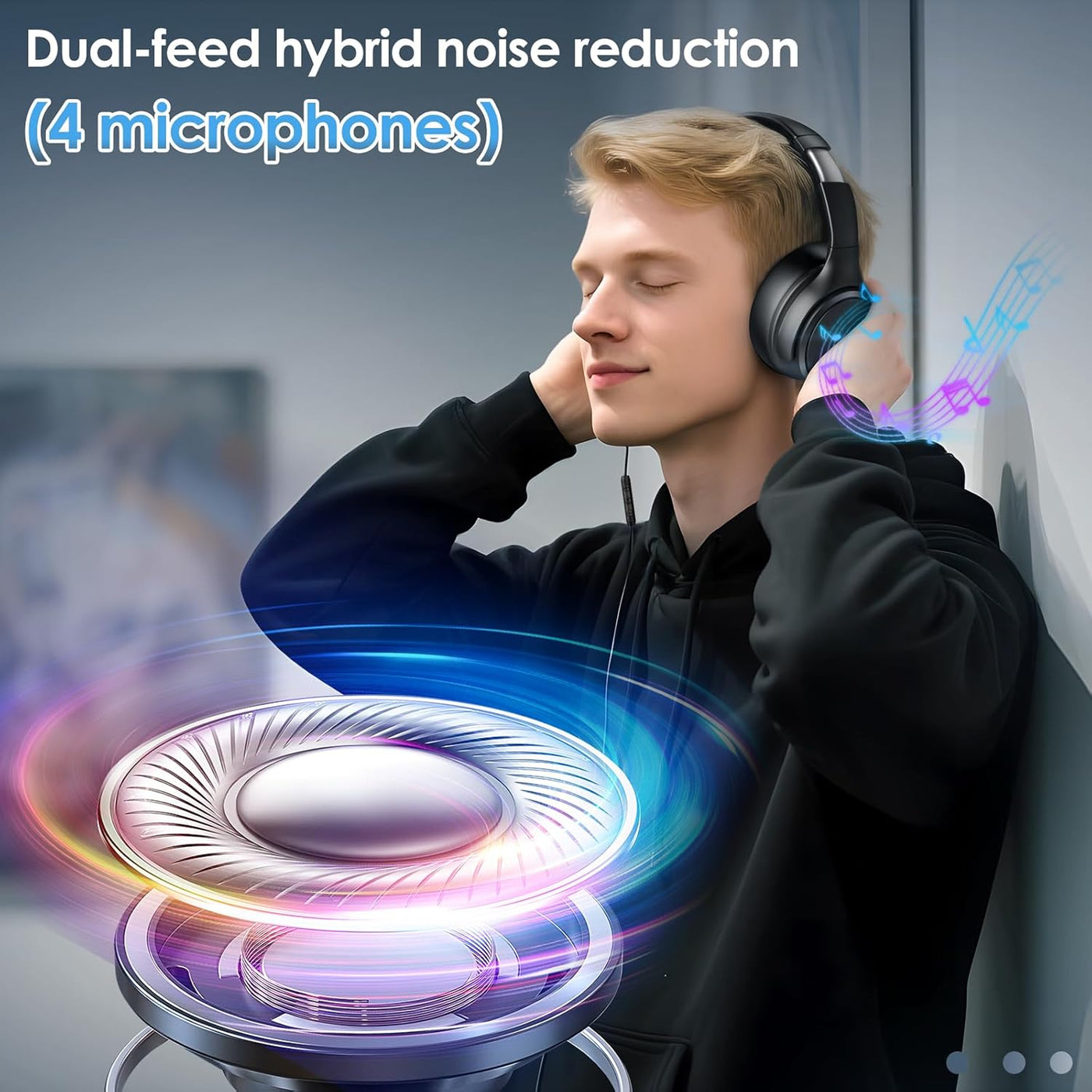 Auriculares USB C con cable sobre la oreja con micrófono HD, auricu...
