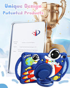 Boaretiu - Funda para iPad A16/10ª generación, diseño de astronauta de dibujos animados con correa y soporte giratorio y asa para niños, niñas, adolescentes, silicona 3D para iPad A16 de 11ª