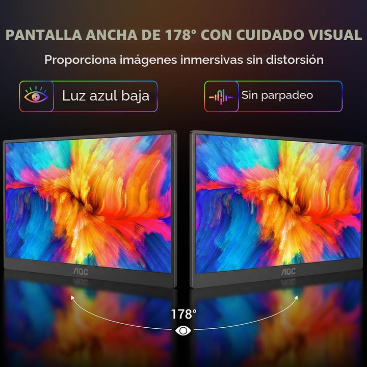 AOC Monitor portátil de 15.6 pulgadas FHD 1080P IPS 125% sRGB, moni...