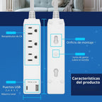 LIDER Extensor de salida con 3 receptáculos, 2 regletas de alimentación, USB-A y USB-C