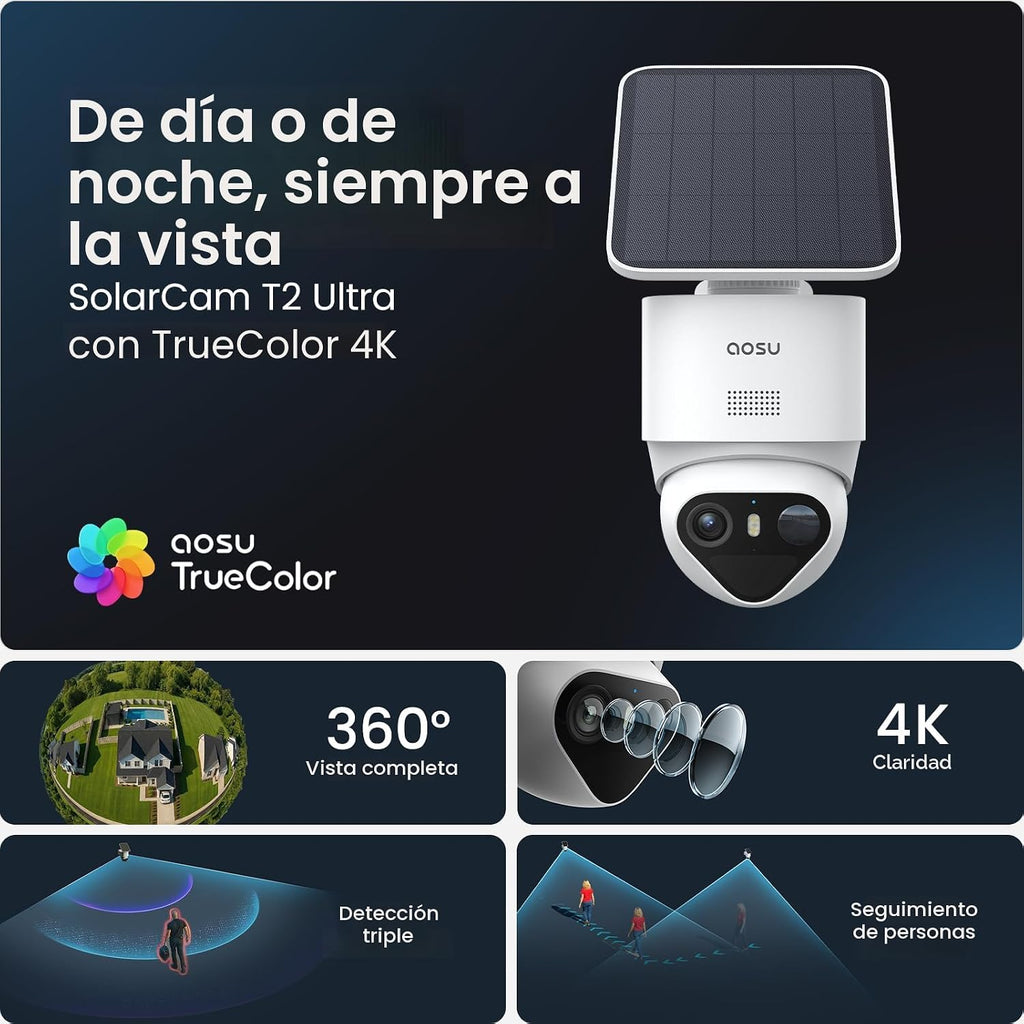 aosu T2 Ultra 4K cámara de seguridad inalámbrica al aire libre, detección