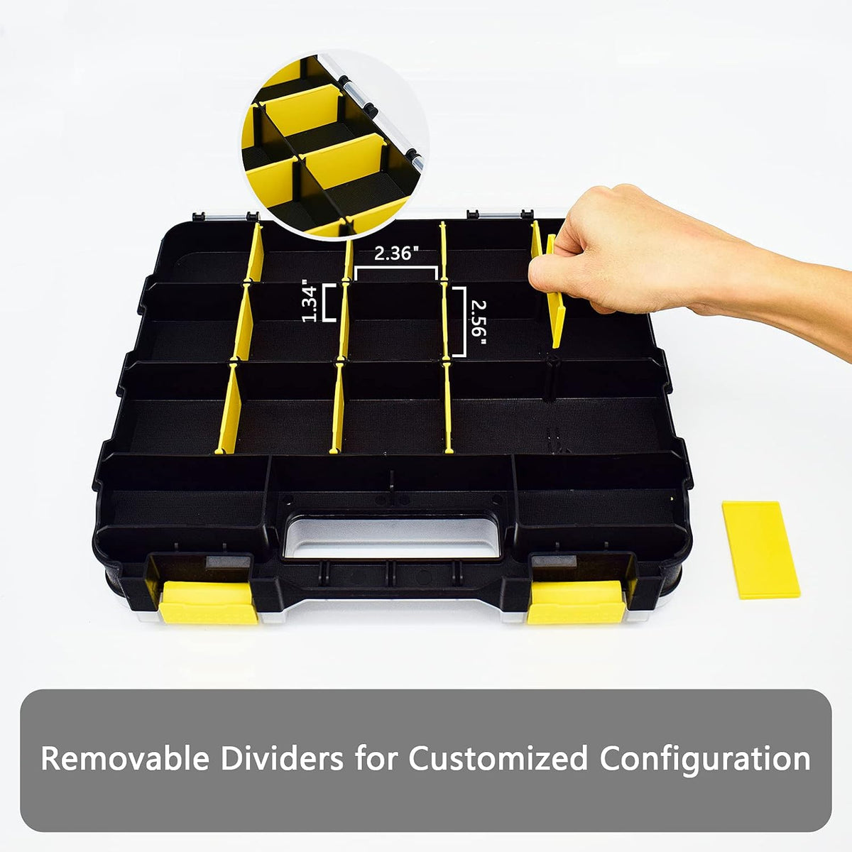 Caja organizadora de herramientas, caja de almacenamiento de piezas pequeñas, 34 compartimentos, organizadores de hardware de doble cara con divisores de plástico extraíbles para tornillos, tuercas