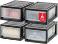 IRIS USA Paquete de 4, Organizadores apilables con cajones pequeños de 6 Qt., Negro