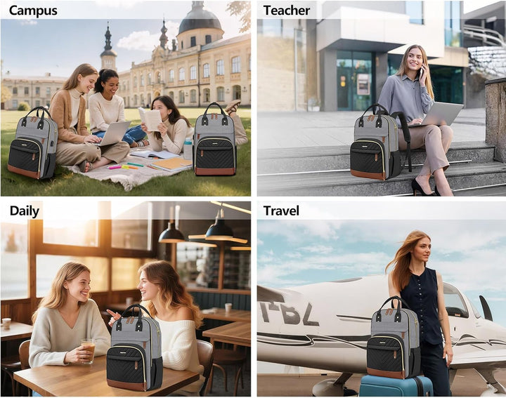 bagswan Mochila para laptop para mujer, 7-negro gris marrón, 17,3 p...