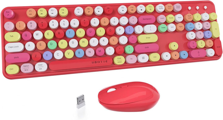 UBOTIE Teclado inalámbrico colorido para computadora y mouse óptico...