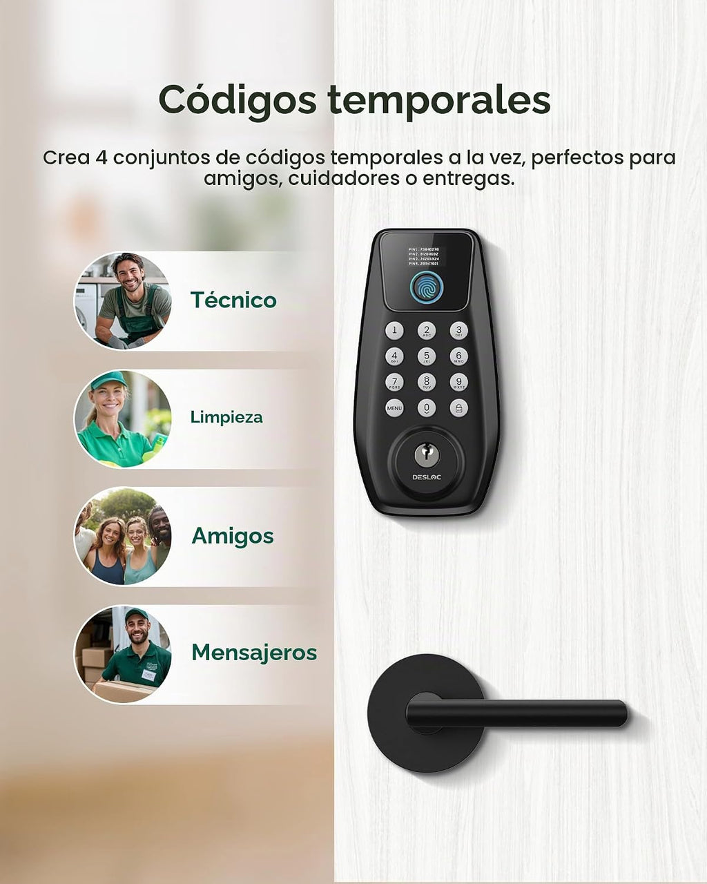 DESLOC Cerradura de puerta de entrada sin llave con huella dactilar C110