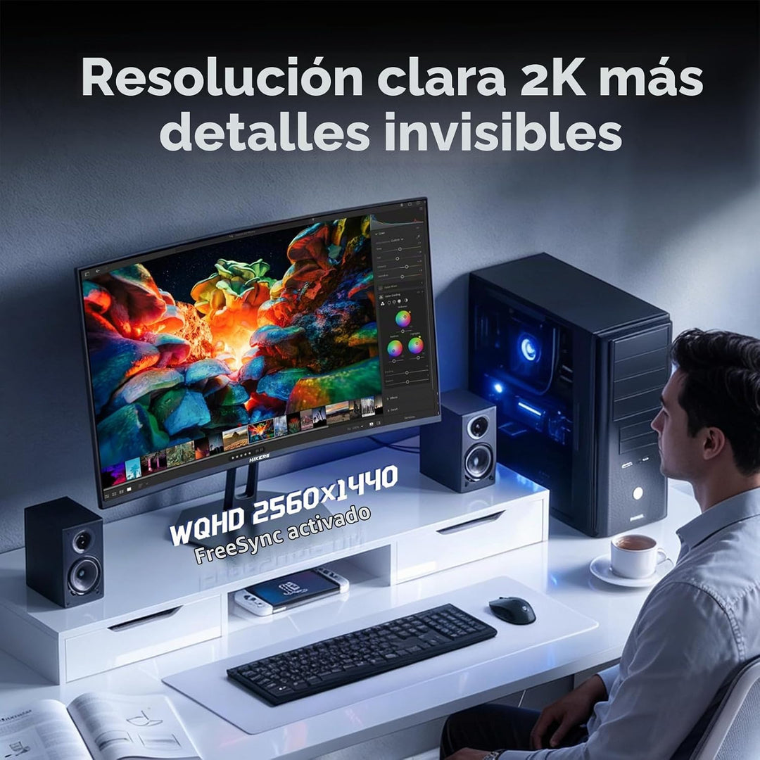 Hikers Monitor curvo de 27 pulgadas 170Hz 144Hz, 2K 1440P Monitor d...
