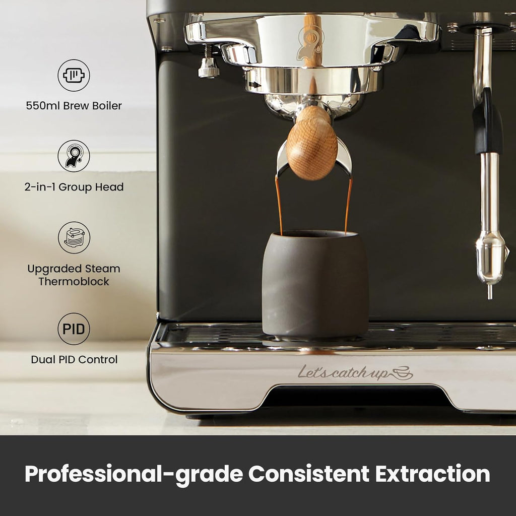 Gemilai G3028A - Máquina de café expreso, cafetera profesional de 15 bares con presión ajustable y espumador de leche automático, doble PID y caldera de 18.6 fl oz, tanque de 57 onzas, acero inoxidable para capuchino, gris latte