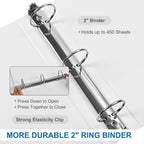 Carpeta de 3 anillos de 2 pulgadas, carpeta de anillos redondos de 2 pulgadas con 2 bolsillos interiores, paquete de 6 carpetas blancas, cubierta transparente, capacidad para hasta 450 hojas de papel de 8.5 x 11 pulgadas, carpetas duraderas para oficina