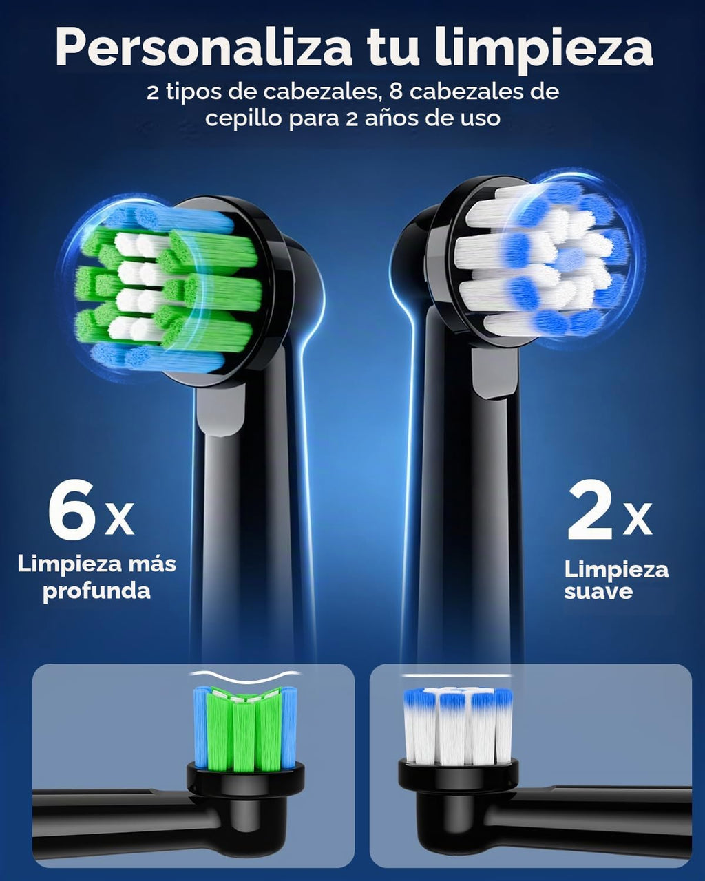Cepillo de dientes eléctrico giratorio para adultos, cepillo de dientes eléctrico recargable, 5 modos de limpieza, temporizador inteligente de 2 minutos, incluye 8 cabezales de cepillo de