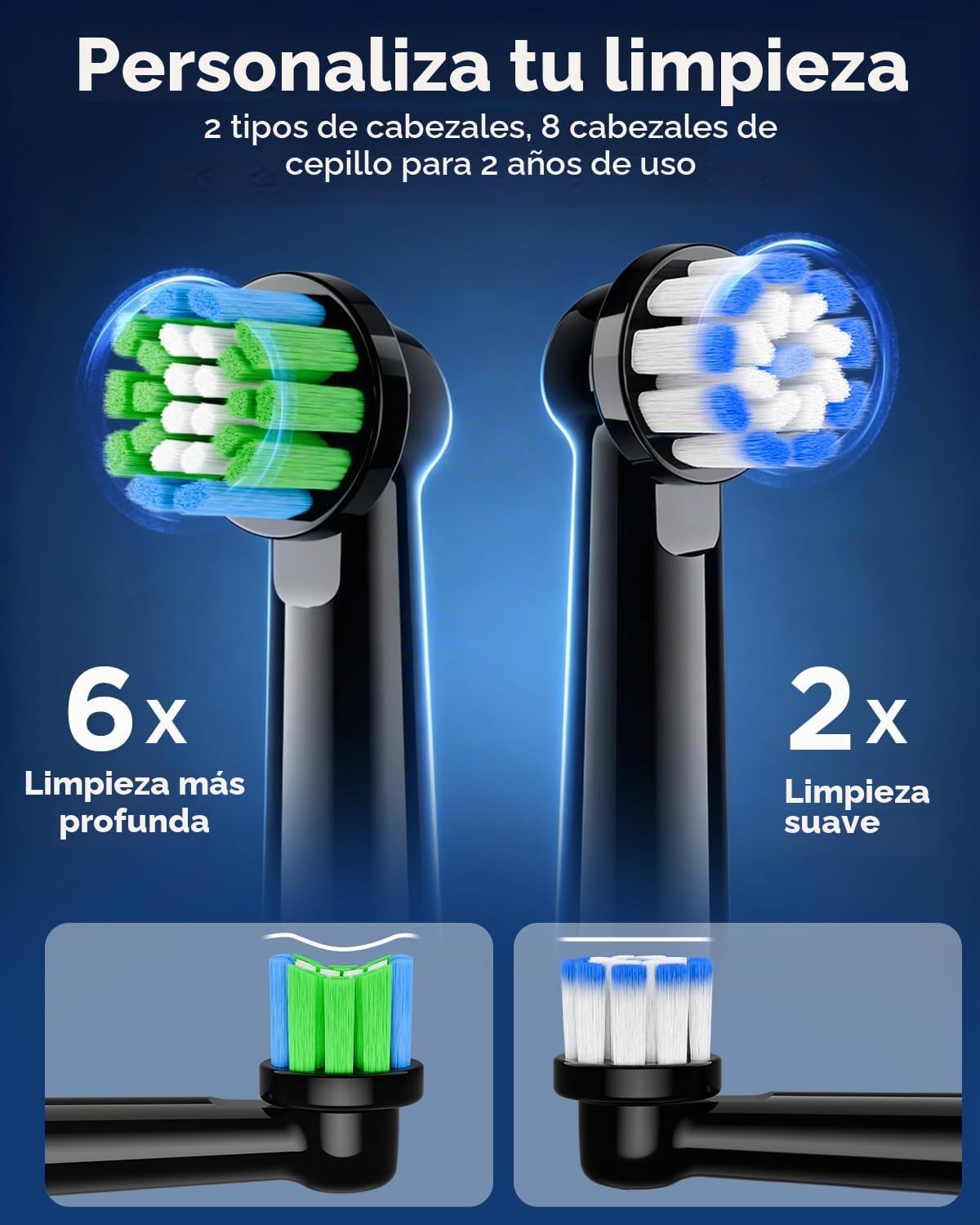 Cepillo de dientes eléctrico giratorio para adultos, cepillo de dientes eléctrico recargable, 5 modos de limpieza, temporizador inteligente de 2 minutos, incluye 8 cabezales de cepillo de