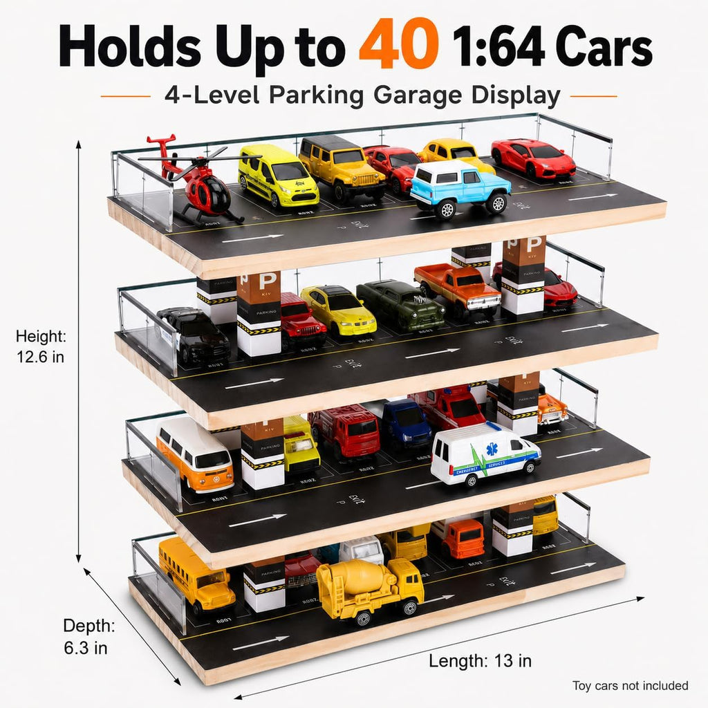 Saichotoy Display Case para Hot Wheels, 4-Level 1/64 Wooden Garage Storage
