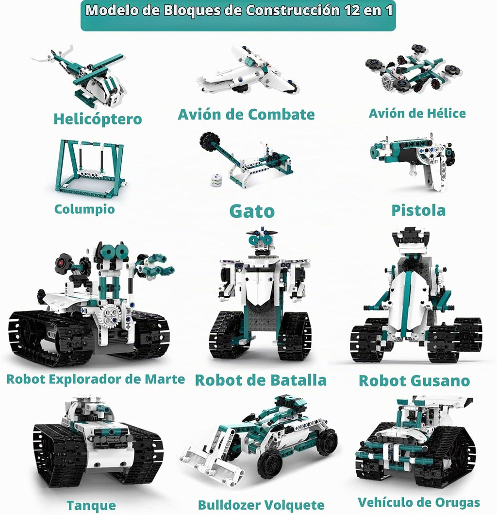 12 en 1 Robot Building Set con RC & APP para Boys Kids Age 8-14