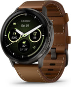 Garmin Venu® 4, Smartwatch avanzado para fitness, 45 mm, correa de cuero marrón