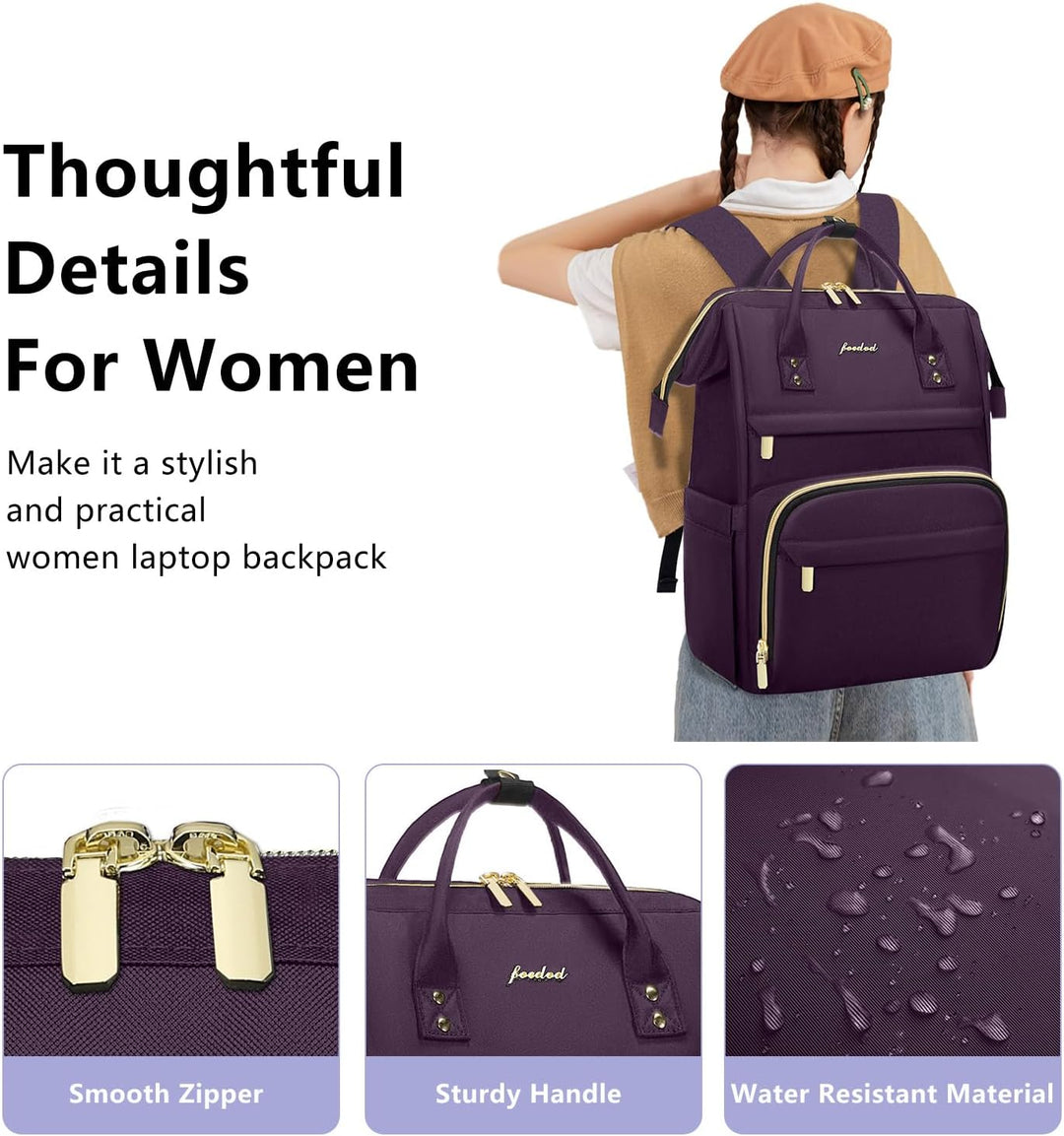 Focdod - Mochila de 15.6 pulgadas para laptop para mujeres, bolsas...