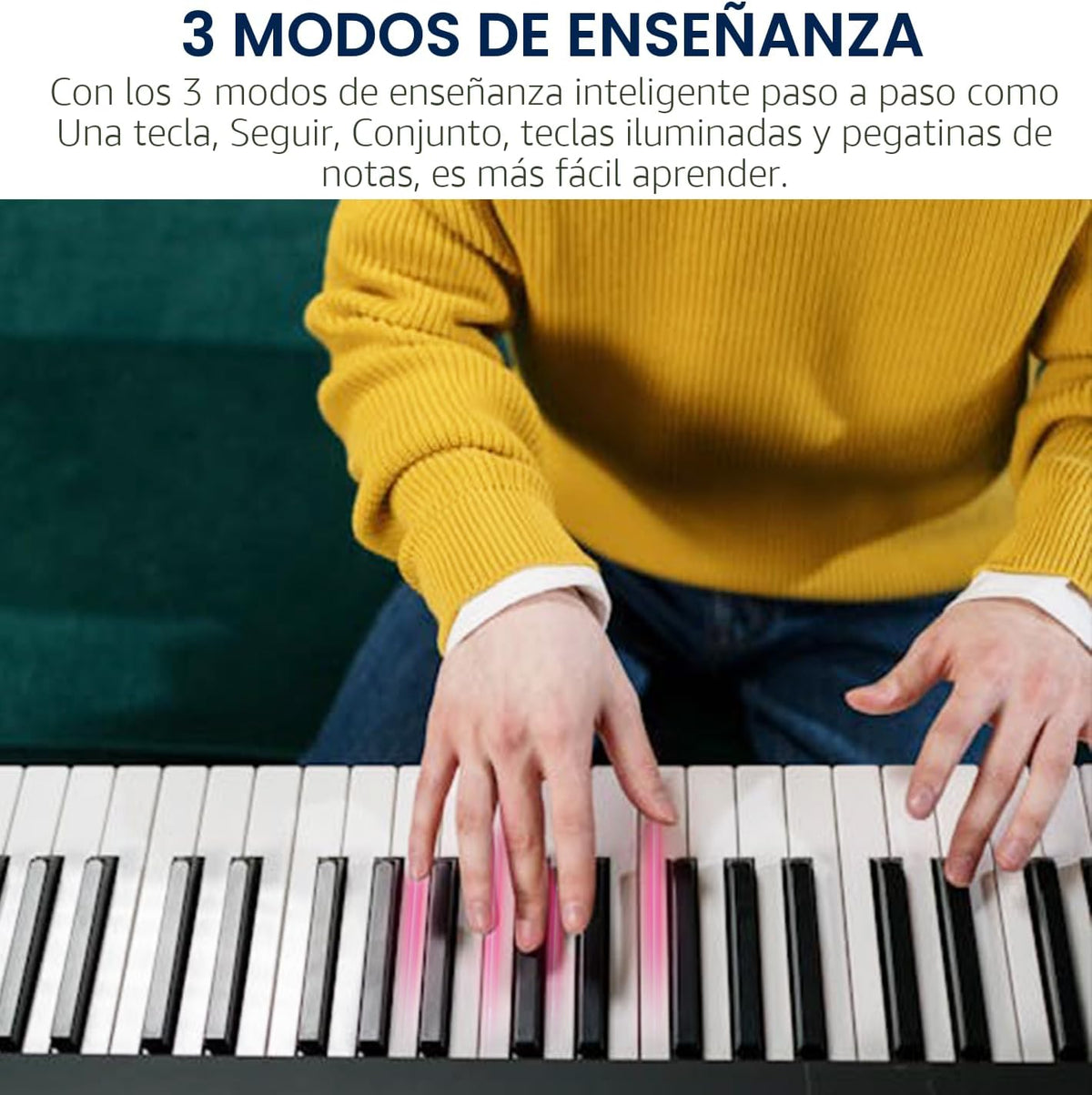 Teclado de piano electrónico portátil de 61 teclas con teclas iluminadas de tamaño completo, LCD, auriculares, soporte en X, taburete, atril para partituras, micrófono, adhesivos para notas, altavoces
