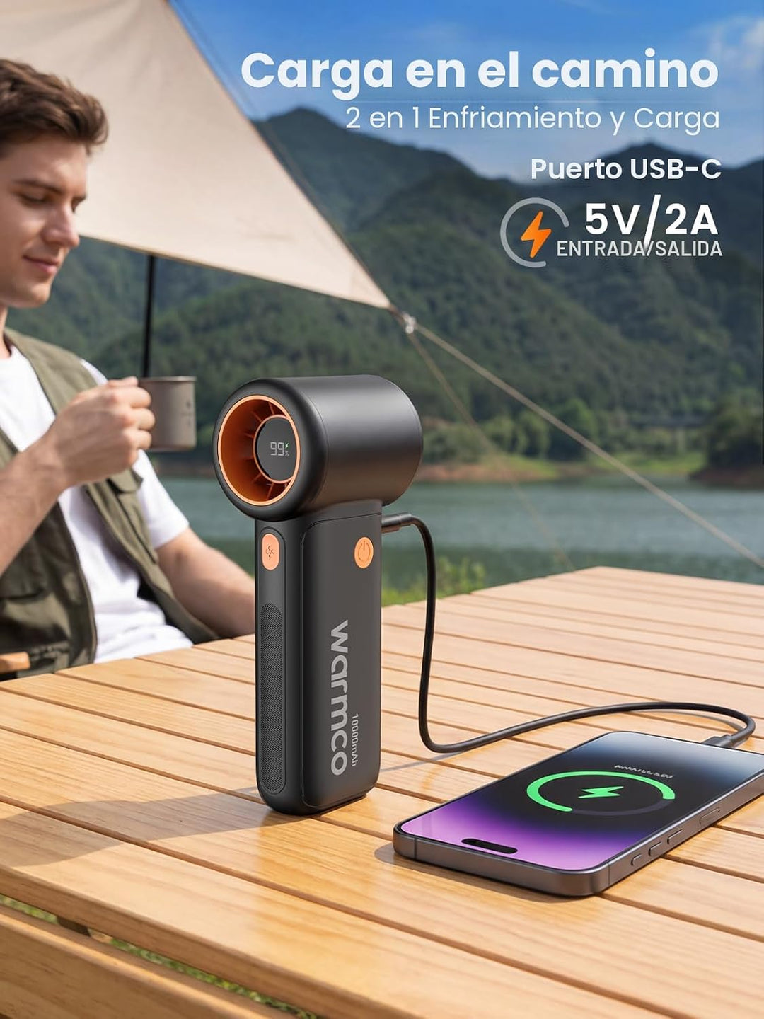 Warmco Ventilador de mano portátil Turbo de 10000mAh | Tiempo de ej...
