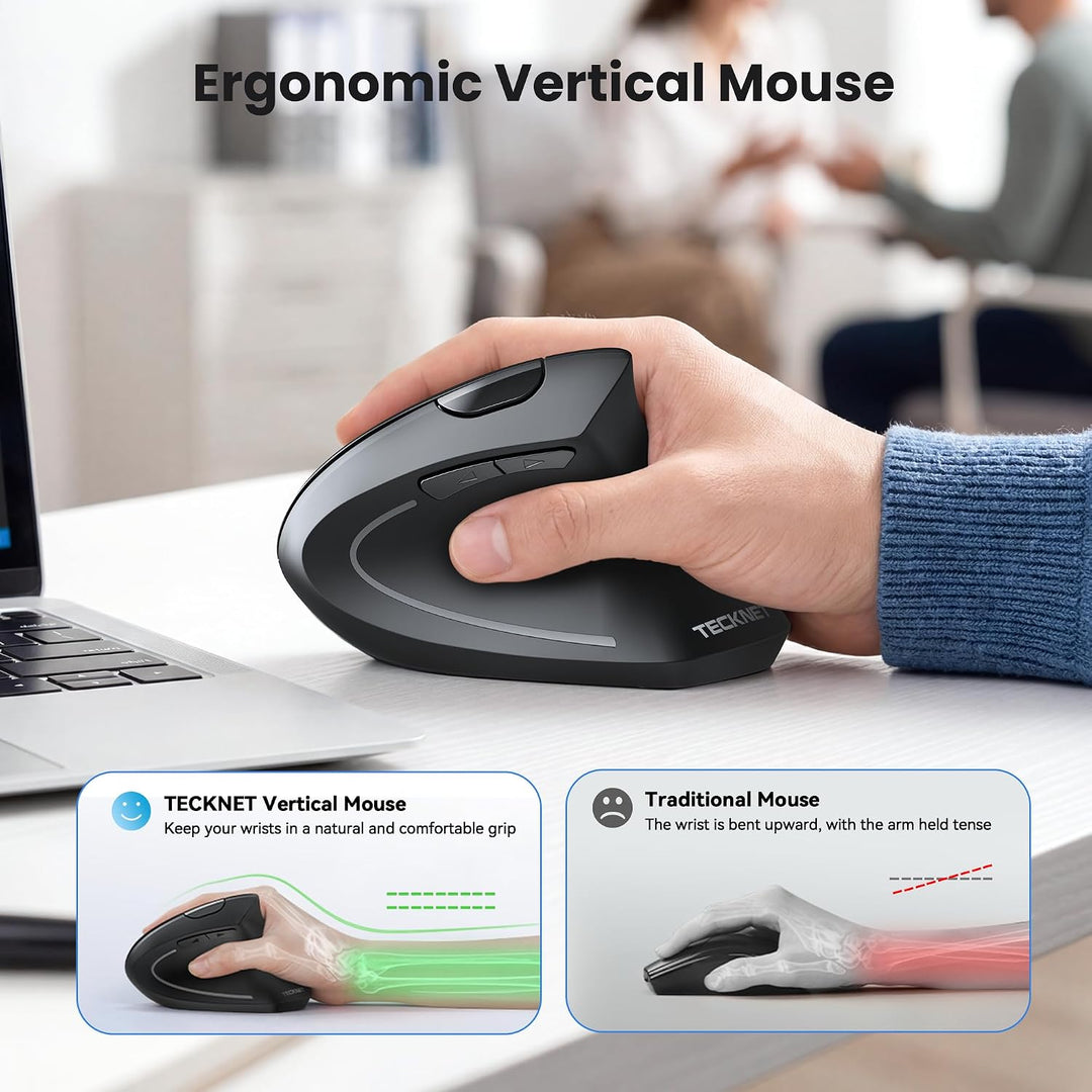 TECKNET Ratón Ergonómico, Ratones Verticales Recargables 2.4G+Bluet...