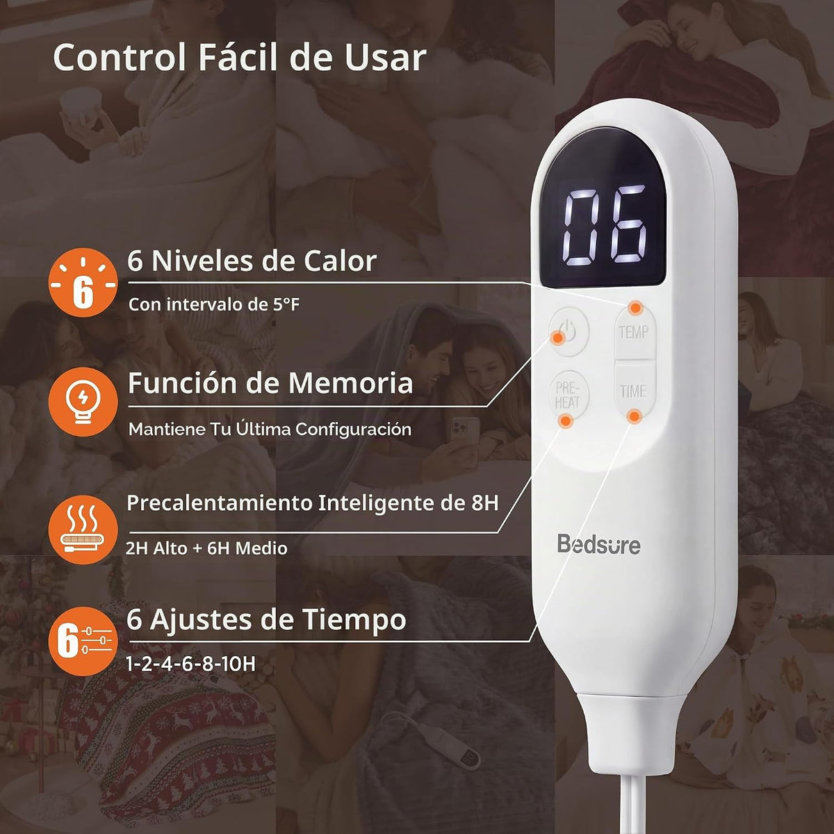 Bedsure Manta térmica con función de precalentamiento, manta eléctrica de calentamiento rápido, manta de franela suave con 6 ajustes de tiempo (hasta 10 horas), 6 ajustes de calefacción, regalos para la abuela (50 x 60 pulgadas, gris)