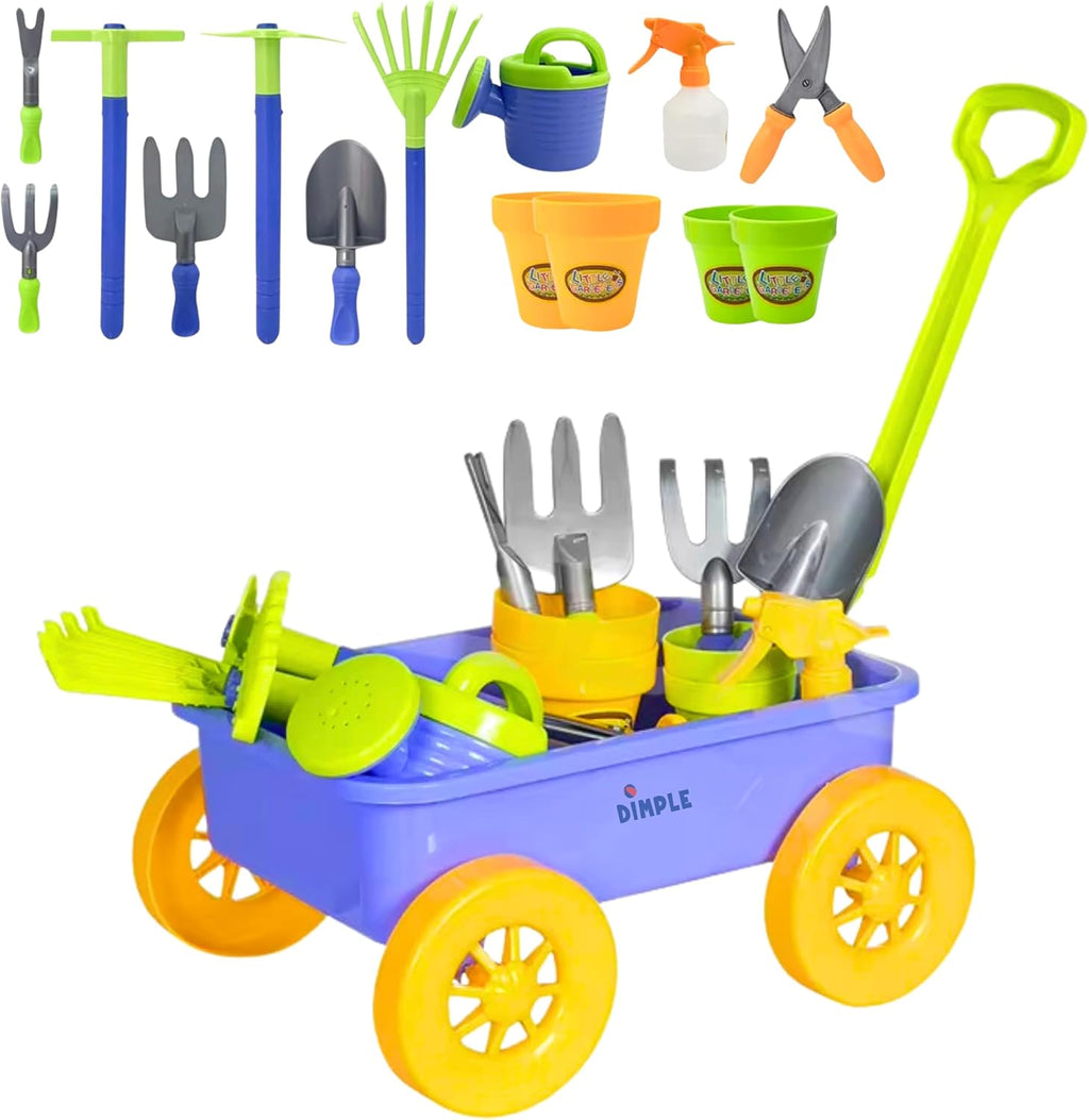 Dimple Garden Wagon & Tools Juego de juguetes, juego de jardinería para