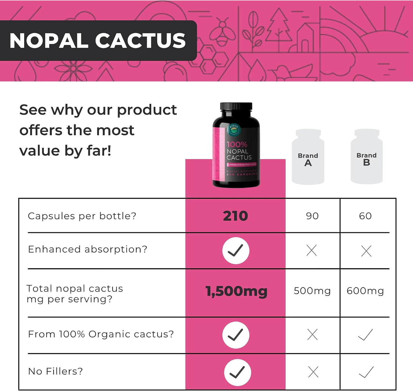 Cápsulas de cactus Nopal de 1500 mg, polvo orgánico de cactus de tu...