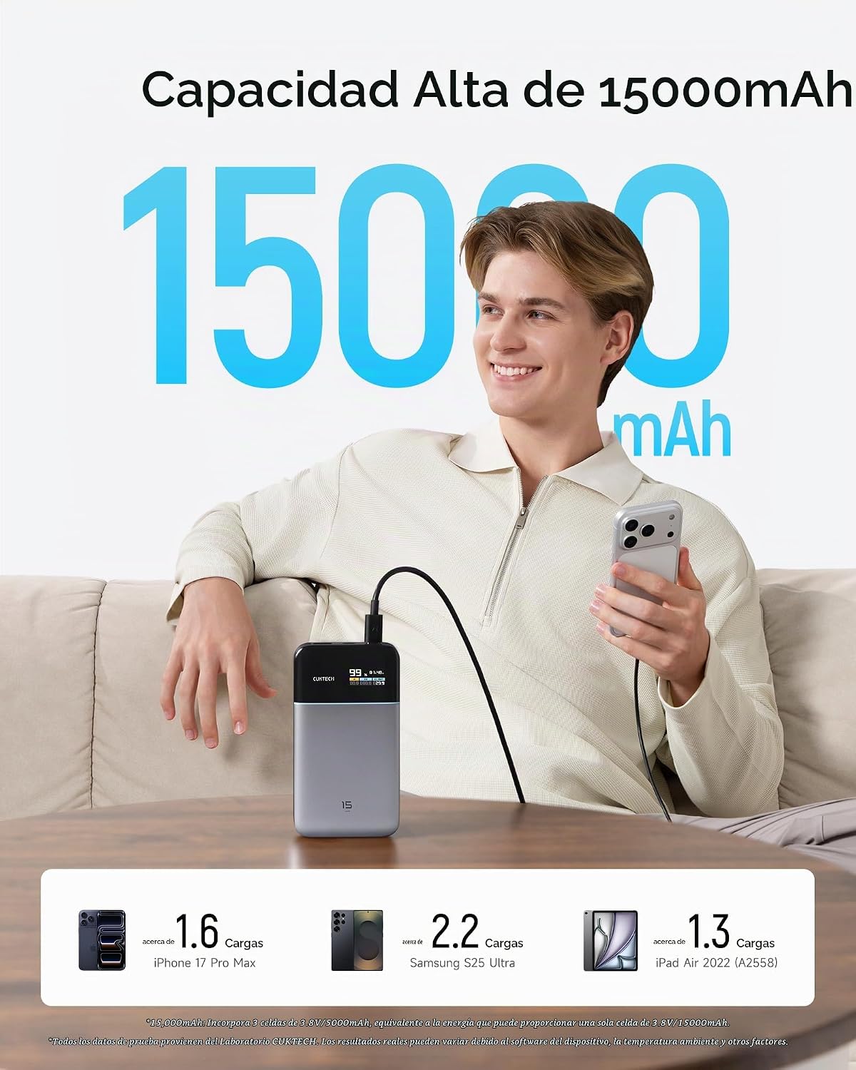CUKTECH 15 Air Power Bank, Cargador Portátil delgado de 15,000mAh,...