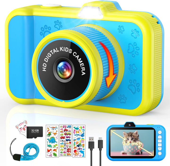 CHAKEYAKE Cámara para niños con lente de zoom giratoria, pantalla g...