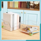 4 piezas de almacenamiento grande transparente para libros de 8.5 x 8.5 x 5.3 pulgadas, organizador de libros, apilable, contenedores de almacenamiento con asa, estantería de oficina, estante