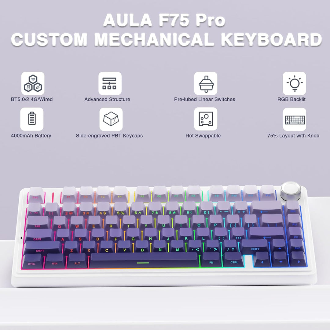 AULA Teclado mecánico inalámbrico F75 Pro, 75% teclado personalizad...