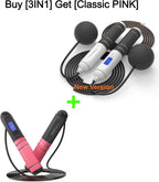 multifun Cuerda de saltar inteligente con contador + polvo de fitness gratis (valor de $15.99) - Sistema de bolas pesadas inalámbricas y cables de acero
