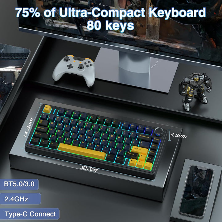 AULA F75 75% Teclado mecánico inalámbrico, teclado intercambiable e...