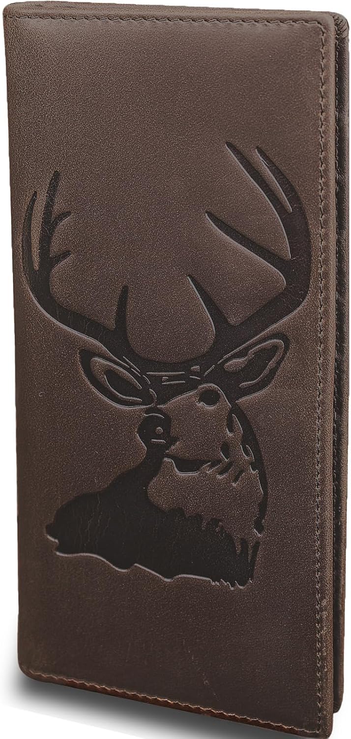DK86 Carteras largas de ciervo para hombre | Cuero de grano complet...