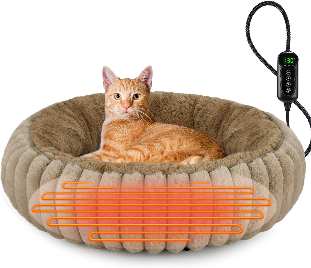 Camas calefactables para gatos de interior y perros pequeños, cama térmica de 20 pulgadas para mascotas con temporizador y temperatura ajustable, cama eléctrica extraíble e impermeable para gatos de interior