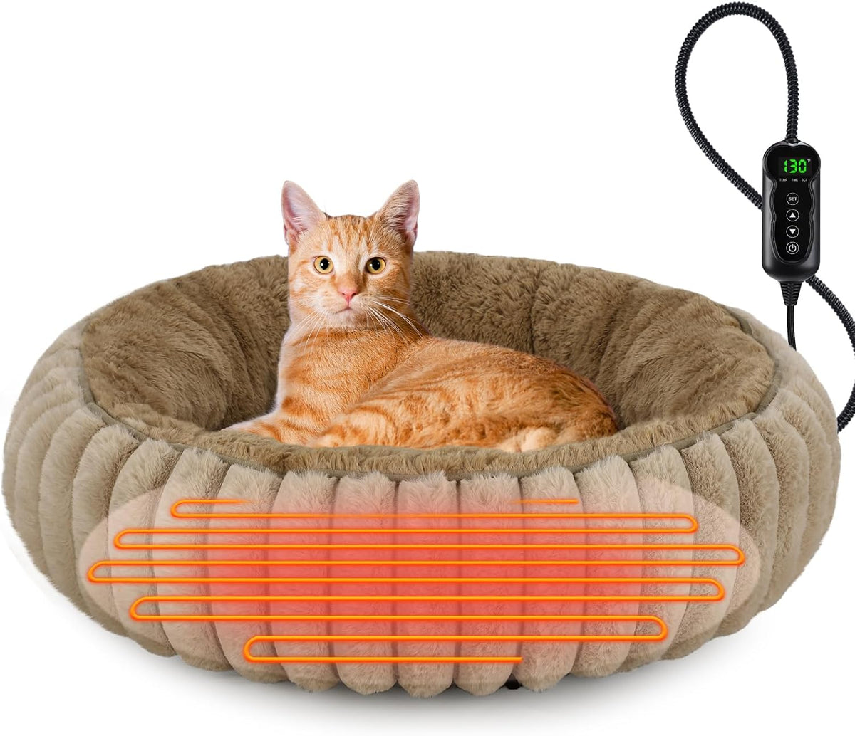 Camas calefactables para gatos de interior y perros pequeños, cama térmica de 20 pulgadas para mascotas con temporizador y temperatura ajustable, cama eléctrica extraíble e impermeable para gatos de interior