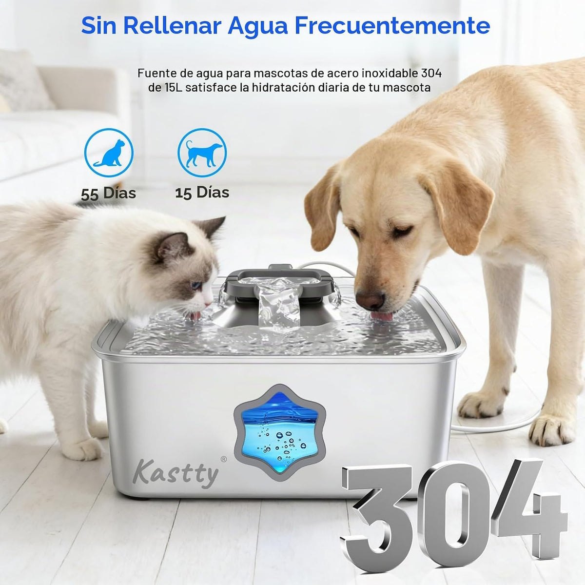 Kastty FS81 - Fuente de agua para perros de acero inoxidable de 4 gales/15