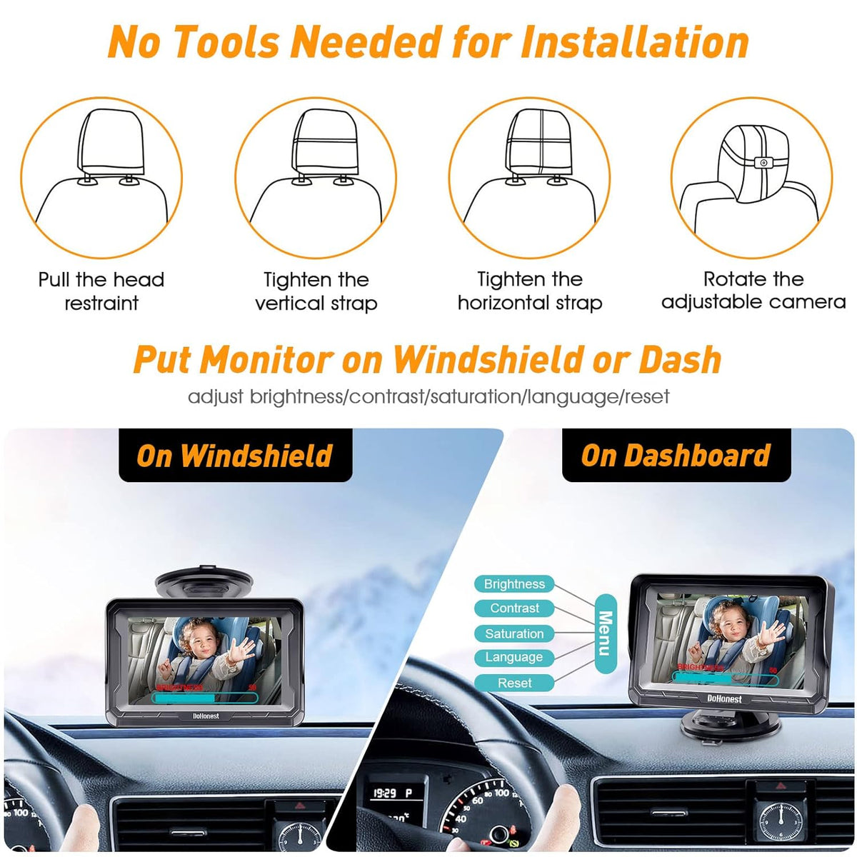 DoHonest Cámara de Coche para Bebé HD 1080P - Monitor para