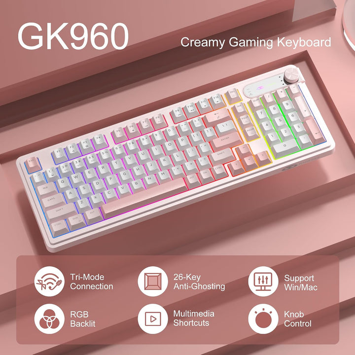 MageGee GK960 Teclado Inalámbrico, 98 Teclas Tri-Modo BT\/2.4G\/Tec...